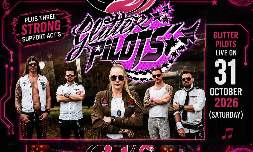 Ankündigungsbanner der Coverband Glitter Pilots aus Graz
